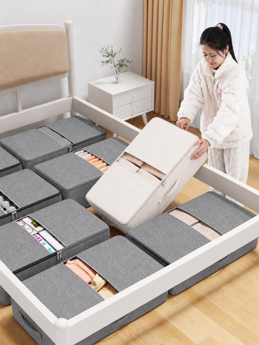 Non-Woven Soft Fabric Storage Bag, No-Frame Blanket Storage Bag, Underbed Storage Bag, Clothing And Blanket Storage Bag, Mobile Large Capacity Storage Box, Suitable For Cabinets, Travel, School, Foldable Storage Bag - Multicolor - View 1