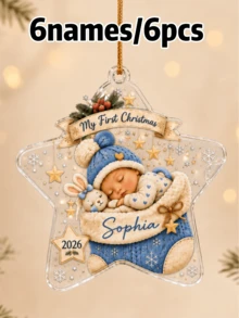 Custom Star Christmas Ornament, Personalized Name Tree Hanging Decor, Festive Holiday Home Party Accent, Customized First Christmas Keepsake, Customizable Xmas Gift For Family, Couples, Friends, New Year Decor, First Christmas Keepsake, Wall Decor - Style a - View 8
