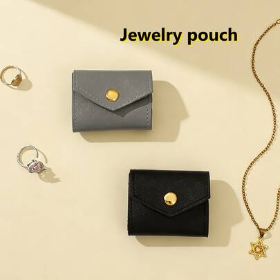1pc Portable Travel Folding PU Leather Jewelry Storage Bag, Suitable For Earrings, Rings, Necklaces, Mini Jewelry Organizer, Black Grey, Daily/Outdoor/Work/Gift