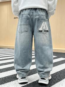 Children's Denim Jeans Spring/Autumn 2026 New Style Tween Boys Casual Long Pants Loose Straight Leg Pants - Medium Wash - View 5