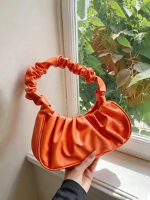 Mini Fashion Solid Color Pleated Handbag, Multi-Functional Women's Cloud Bag/Crescent-Shaped Shoulder Bag/Underarm Bag, Fashion Women's Handbag - Multicolor - View 12