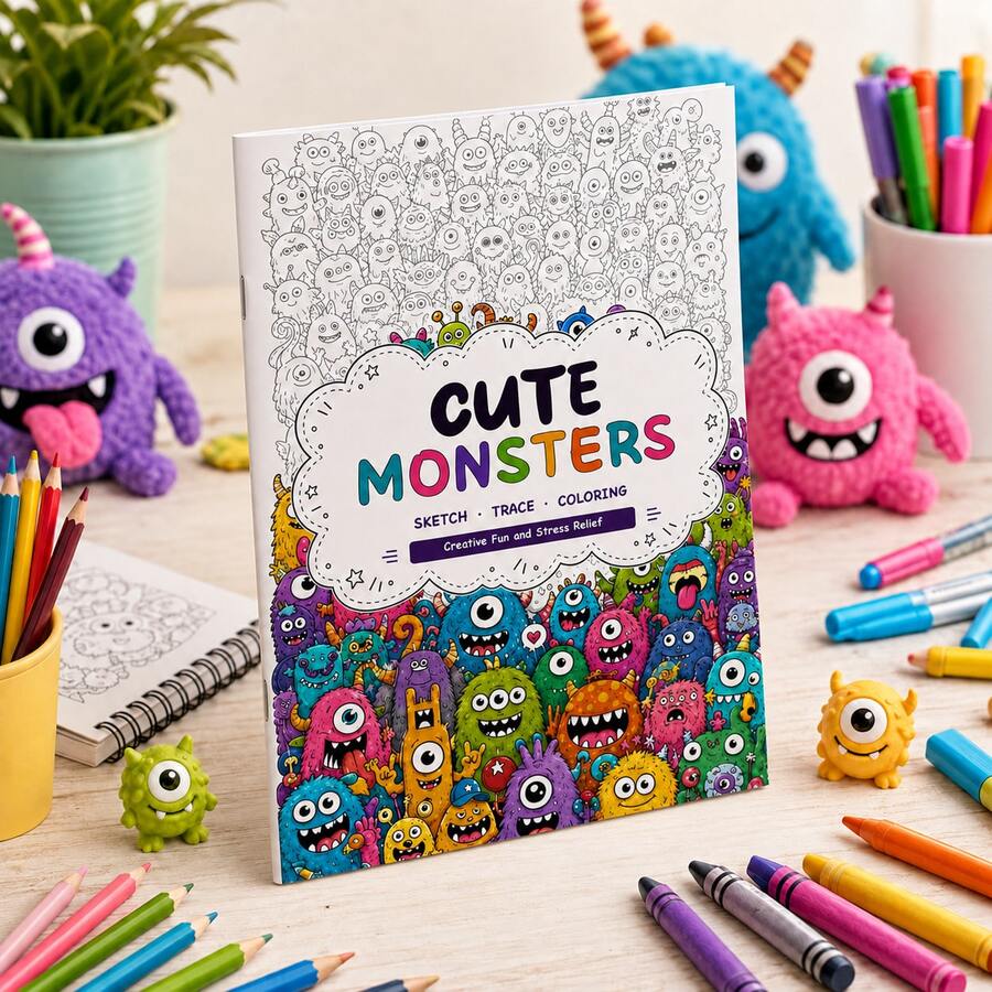 Creative Doodle Coloring Book For Adults & Teens, Foodie Desserts & Cute Monsters, Sketch Trace & Color Activity Pages, Cute Easy Designs For Stress Relief, Relaxation & Mindfulness, Screen-Free Art Fun, Holiday Birthday Travel Gift - Creative Doodle Coloring - View 1