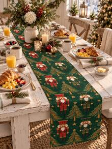 1pc Christmas Table Runner, Nutcracker, Christmas Tree, Star, Pine Branch Print, Vintage Country Christmas Table Decor, Suitable For Holiday Dinner Party Table - Multicolor - View 10