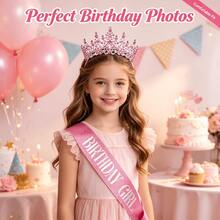 Princess Birthday Girl Crown Tiara Sash Rhinestone Crystal Crown Glitter Sash For Girls Birthday Party Headband Hair Accessories - Multicolor - View 5