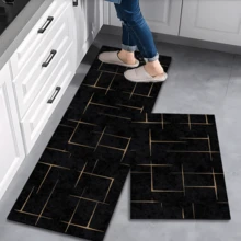 1pc Black Geometric Pattern Kitchen Floor Mat Silicone Carpet, Absorbent Non-Slip Quick Dry Bathroom Rug, All Season Door Mat Room Decor, Indoor Multi-Functional Foot Pad - Multicolor - View 2