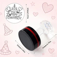(1pc Stamp + 1 Bottle Refill Ink) Birthday Party Series Stamp With Happy Birthday Phrase - For Scrapbooking, Card Making, Invitations, Birthday Decorations, Birthday Party Decor Crafts, Birthday Celebration Crafts, Invitation Decor, Decorative Seal, Multi-Purpose Stamp - Large Glossy Black Self-inking Stamp With Red Border - View 2
