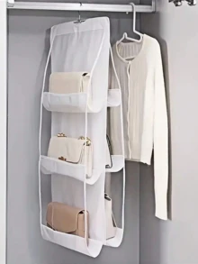 6/8 Slot Space-Saving Bag Storage Organizer, Multi-Layer Hanging Handbag & Wallet Organizer, Mesh Space-Saving Bag Organizer, Multi-Layer Hanging Handbag & Wallet Organizer, Suitable For Closet, Bag Storage Rack, Foldable Design, Convenient To Store When Not In Use, Easy To Carry. Suitable For Your Bedroom, Living Room, Hallway, Closet, Wardrobe Or Shelf. - White - View 16