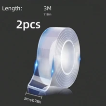 2pcs 1/2/3/5/10m Super Strong Double-Sided Transparent Tape, Waterproof Reusable Clear Double-Sided Tape, Suitable For Kitchen & Bathroom Items - Transparent - View 13