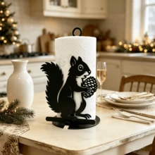 1pc Squirrel Acorn Metal Paper Towel Holder, Black Iron Free Standing Kitchen Roll Paper Dispenser, Rustic Farmhouse Christmas Decor, Countertop Tissue Organizer For Kitchen Dining Table Home Decor Perfect Christmas Gift - Black - View 10