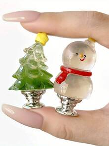 2pcs Creative Cute Snowman Christmas Tree Toilet Flush Button Stickers - Toilet Tank Button Aid Tool - Protect Nails/Long Nails - Bathroom Accessories & Holiday Decor - Christmas Theme - Multi-color - View 5