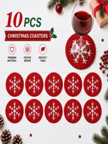 1/5/10pcs Christmas Snowflake Felt Coasters, Non-Slip Hollow Snowflake Design, Christmas Tabletop Coasters, Holiday Table Decor - Multicolor - View 2