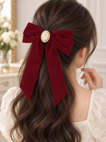 2pcs Vintage Velvet Bow Spring Hair Clips Women Autumn Winter Elegant Updo Ponytail Clips Premium Exquisite Hair Accessories - Multicolor - View 4