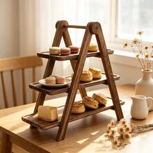 Wooden Multi-Tier Dessert Storage Rack For Home Kitchen, Rectangular Cupcake Display Tray, Christmas Birthday Party Tabletop Decor Organizer Shelf - Mocha Brown - View 6