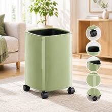 1PC Luxury Rolling Trash Can With Wheels, Double‑Layer Large Capacity Premium Waste Bin, Smooth Easy‑To‑Clean Body, Movable Garbage Bin For Kitchen, Bathroom, Home Living Room - Used Green - View 6
