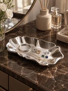 1pc Elegant Silver Jewelry Tray, Carved Pleated Edge, Decorative Storage Dish, Suitable For Bracelets, Rings, Earrings, Watches And Gemstones, Perfect Match For Bedroom Vanity, Makeup Table And Nightstand, Jewelry Dish, Small Accessory Tray, Vanity Decor - Multicolor - View 7