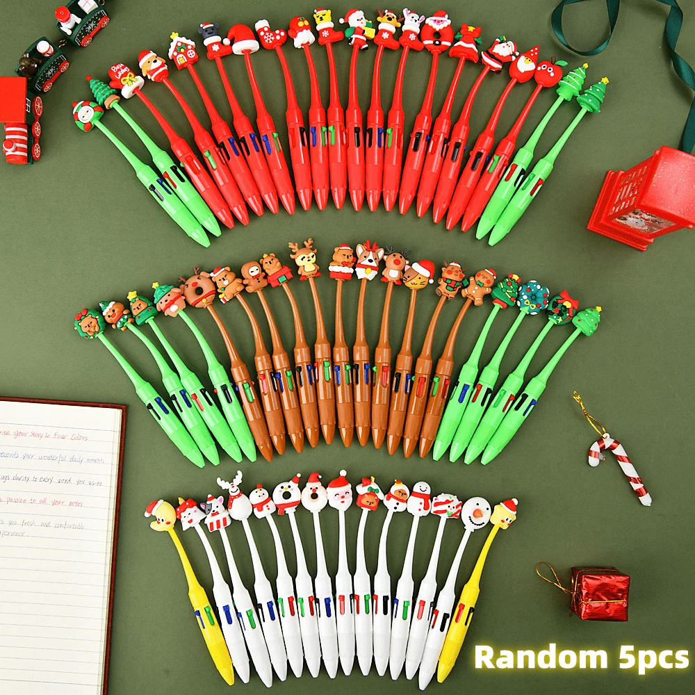 3pcs/Set Christmas Multi-Color Pen Set, Santa Claus Snowman Bear Tree Cute Cartoon Gel Pens, Shake-To-Mix Solid Color 4-Color Ballpoint Click Pens, Cute Stationery Gift For Students