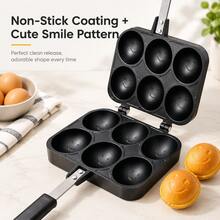 6-Cavity Smiling Face Pancake Maker, Nonstick Double-Sided Stovetop Pan With Long Handle, Fun-Shaped Breakfast Mold For Mini Pancakes, Cake Balls, Filled Pastries And Homemade Snacks - View 3