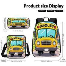 Yellow School Bus Print Large Capacity Backpack 3-Piece Set, Lightweight & Breathable, Student Commute & School Use, Multi-Function Shoulder Bag, Crossbody Bag & Pencil Case Storage Set - Printed Bag - View 6