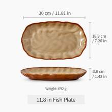 1pc Vintage Kiln-Glazed Ceramic Tableware Set, Wavy Edge Plate, Bowl, Mug, Home Restaurant Retro Dining Tableware - Brown - View 9