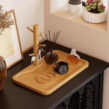 Bamboo Key Rack With Branch Hooks, Desktop Storage Tray, Entryway Small Item Organizer, Natural Bamboo Craft Decor, Can Store Keys, Watches, Jewelry, Fashion Glasses, Mail, Coins, Suitable For Hallway, Front Door, Kitchen, Office, Home Decor, Christmas Gift - Maple - View 3
