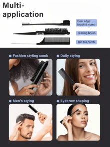 3pcs Hair Brush Set, Includes One Toothed Comb, One Pointed Tail Comb And One Volumizing Brush, Used To Smooth Frizz And Flyaway Hair. - Multicolor - View 8