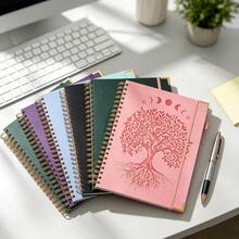 300-Page A5 Spiral Notebook With Embossed Tree Of Life Leather Cover, Lined Paper, 24 Index Tabs, Unisex For School, Work And Home Use, Back To School Essential, Graduation Gift School Supplies - Multicolor - View 9