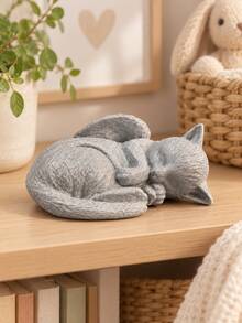 1pc Gray Sleeping Angel Cat Figurine, Cute Winged Cat Memorial Statue, Peaceful Pet Remembrance Tabletop Ornament For Living Room Bedroom Bookshelf Desk Shelf, Sympathy Gift For Cat Lovers & Pet Loss Memorial Decor - New - View 10