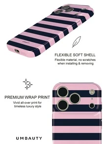 UMBAUTY 1pc Pink & Blue Horizontal Stripe Pattern Design, Compatible With Phone 18 Pro Max, Fits Apple 18/17/16/15/14/13/12/11 Pro Max/Plus/Mini 17e, Full Coverage High-Definition Print Soft Shell Phone Case, Screen/Lens Raised Protection, Unisex, Ideal Gift For Girlfriend On Halloween, Valentine's Day, Easter, Wedding Season And Birthday - Multicolor - View 5