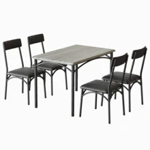 5-Piece Dining Table Set For 4, Rectangular Kitchen Table With 4 Upholstered Chairs, Metal & Wood Frame, Space-Saving For Small Apartment Dining Room, Rustic Brown/Grey - Gray - View 2
