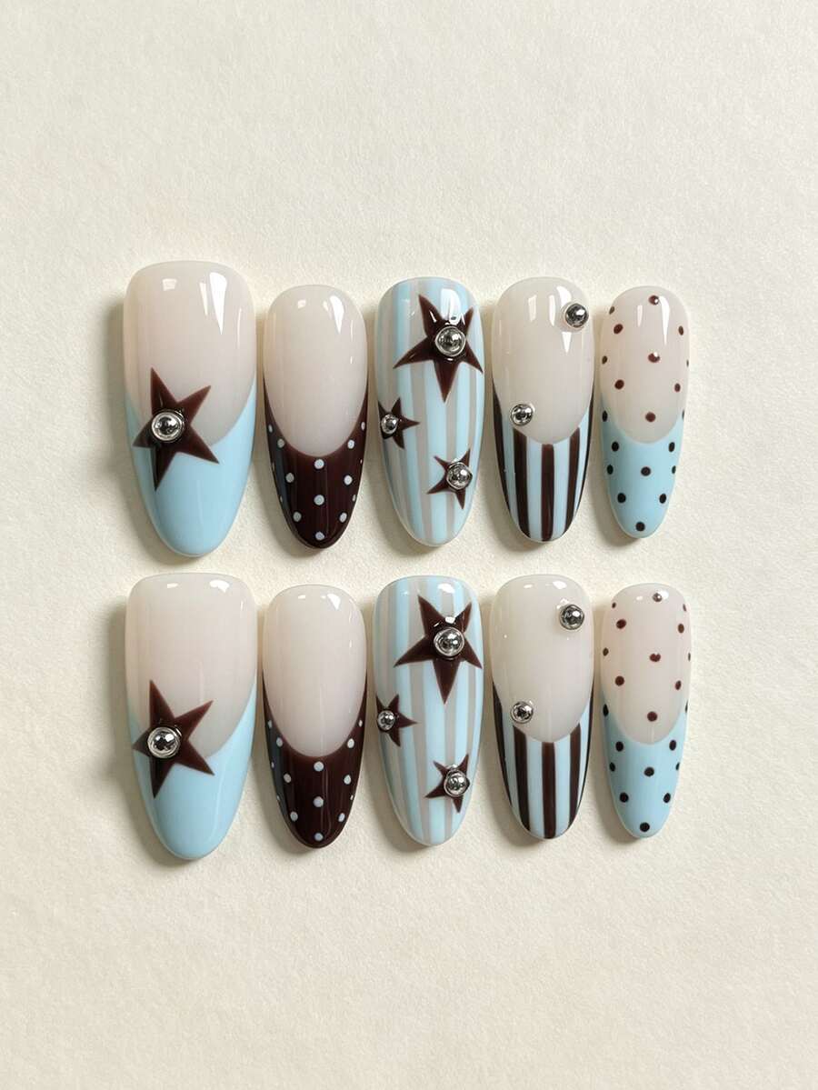 10 unhas postiças artesanais para colar, formato amêndoa médio, pontas ...