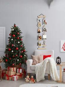 1 Set Rak Pajangan Foto Gantung Dinding dengan Bingkai Kayu & Sistem Tali Rami, Klip Foto Pemasangan Perekat/Pengait Cocok untuk Dekorasi Rumah, Kantor, Sistem Bingkai Foto Minimalis Nordik untuk Dekorasi Pesta, Hadiah Festival, Penyimpanan Gantungan Foto - Warna kayu - View 4