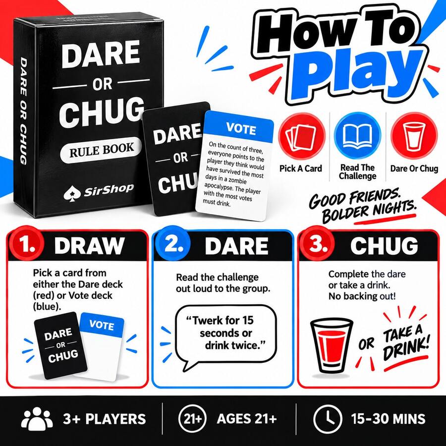 1pc Dare Or Chug Drinking Challenge Card Game, Truth Or Drink Voting Punishment 2-Choice Gameplay, Adult Interactive Fun Tabletop Party Game, Fast Rounds, Portable Easy-To-Carry Card Deck, Simple Rules High Playability, Suitable For Birthday Parties, Bar, Team Building, Game Night - Black - View 1