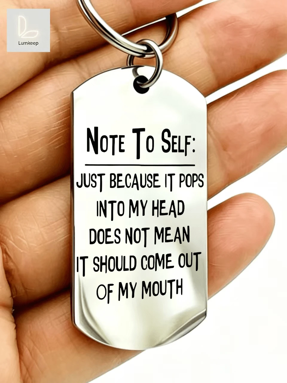 1pc Funny Keychain – "Note To Self: Just Because It Pops Into My Head" Hilarious Sarcastic Gift For Friends & Coworkers | Perfect For White Elephant, Office Humor, Or Birthday Silver-Tone With Bold Text | Your Daily Reminder To Think Before Speaking - Thickened Upgraded Version - View 1