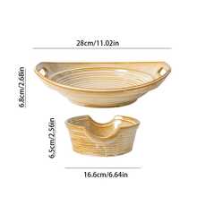 1pc Vintage Ceramic Insulated Stove Set With Base Candle Heating Plate, Double Handle Insulated Serving Bowl, Suitable For Restaurant, Home Hot Pot And Stewed Dishes - Apricot - View 8