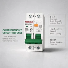 DZ47LE-63 RCBO 2P Pemutus Sirkuit Arus Sisa 30mA 230V C16/C20/C32 Perlindungan Beban Berlebih, Korsleting, dan Kebocoran Pemutus Sirkuit Miniatur Bersertifikat CE - Hijau - View 2