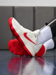 Nike Hyperdunk Men's Low-Top Basketball Shoes, Synthetic Leather And Fabric, Supportive Cushioning, Non-Slip, Durable, Responsive, Comfortable, Breathable - White Red - View 2