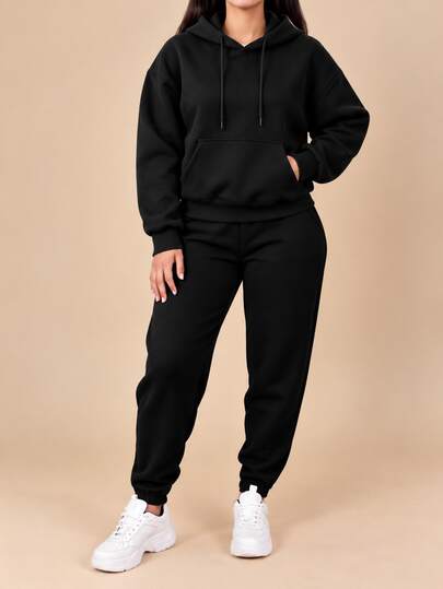 Conjunto mujer estilo deportivo casual sudadera capucha estampado letras corte holgado manga larga otoño invierno uso diario exterior set de dos piezas