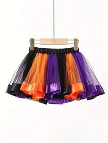 Tween Girl Mesh Patchwork Fashion Versatile Mini Skirt - Multicolor - View 2