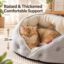 1pc Cozy Half-Enclosed Pet Bed For Cats & Small Dogs, Soft Fleece Lining, Raised Rim Support, Plush PP Cotton Cushion, Anti-Slip Bottom, Warm Comfortable All-Season Sleeping Nest - Grey - View 9