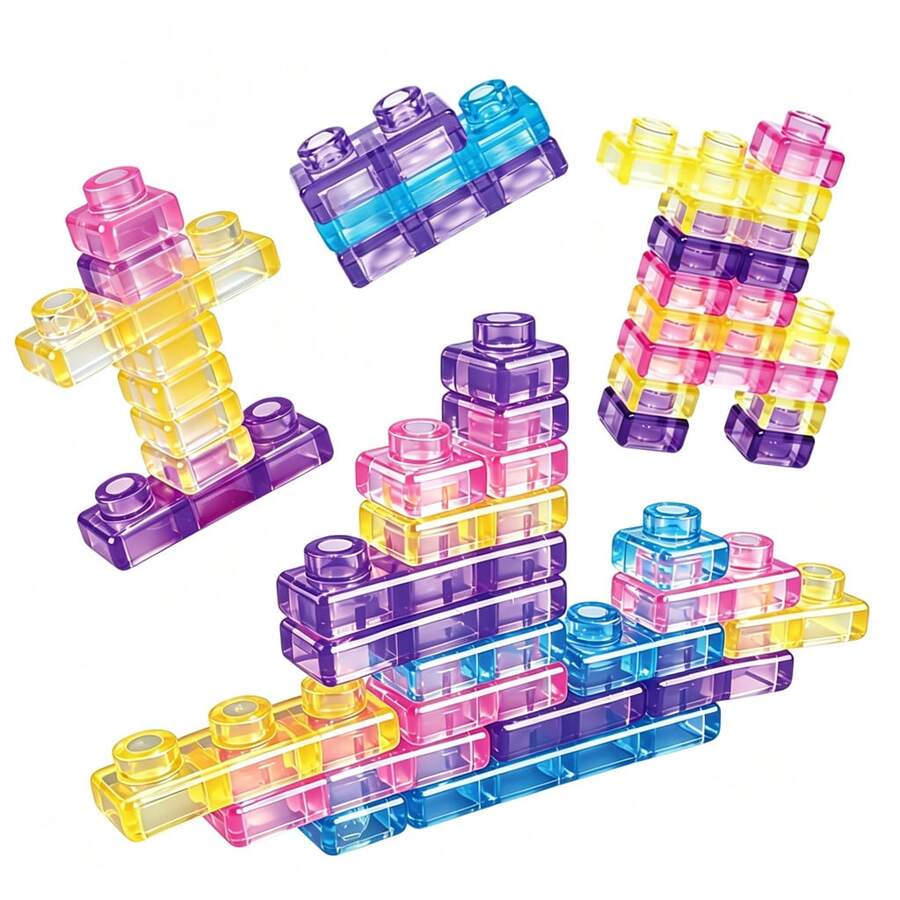 KNYYSECQ Children's Transparent Rainbow Building Blocks Toy - Stacking And Assembling Blocks, A Gift For Parent-Child Interaction For Boys And Girls - Multicolor - View 1
