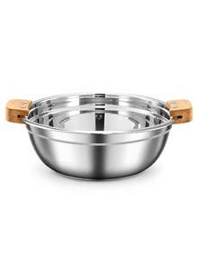 3pcs Stainless Steel Soup Bowl With Wooden Handles,Round Silver Serving Pot With Polished Interior,Stackable Kitchen Bowl For Serving Soup, Stew, Vegetables, Family Meals,Dining Tables And Restaurant Food Service,Induction Compatible Pots And Pans Set - View 5