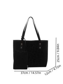 Dedoo Tas Tote Wanita Motif Leopard, Kain Lembut, Detail Rivet, Dompet Kecil yang Serasi, Kapasitas Besar, Kasual, Untuk Kerja, Belanja, dan Bepergian. - Hitam - View 8