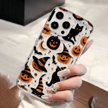 1pc Transparent Halloween Black Cat Pumpkin Fashion Full Coverage TPU Anti-Drop Minimalist Phone Case Compatible With Apple 17 16 15 14 13 12 11 Pro Max - Multicolor - View 4