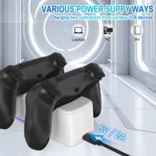 P4 Controller RGB Dual Charging Base 1.8H Fast Charging Dual Controller Charging LED Indicator Light Colorful Atmosphere Light Compatible With P4 Slim/Pro Dual Slot Charging Stand Gaming Accessories - White-colored Lights - View 6