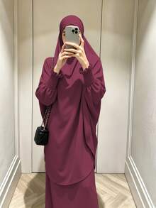 1pc Solid Color Muslim Abaya With Leg-Of-Gigot Sleeve And Cuff Design, Hijab Series, Suitable For Daily Wear And Prayer, Minimalist And Lightweight - Multicolor - View 6