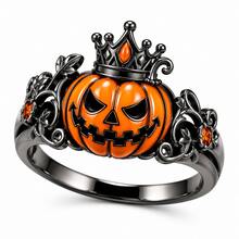 1PC Halloween Pumpkin Crown Ring, 5A Zirconia Inlaid Enamel Statement Ring For Men Women, Unisex Party Jewelry, Ring Box Not Included - Orange - View 9