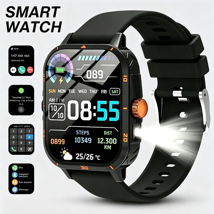 1.83 Inch Full Screen Smartwatch Compatible With IOS And Android Phones, (Bluetooth Call/Answer Calls), 260mAh Battery, Outdoor Flashlight/Massive Watch Faces/Built-In Games/Music Playback/Unisex Smart Sports Watch - View 1