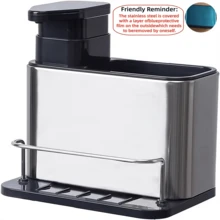 3-In-1 Kitchen Sink Countertop Organizer, Multi-Functional Dish Soap Dispenser Holder, Stainless Steel Dish Brush Sponge Steel Wool Storage Box, Removable Drain Base With Drainage Holes To Prevent Water Accumulation, Space-Saving Countertop Organizer, Home Dishwashing Tool Organizer, Sink Side Multi-Functional Storage Gadget, Kitchen Countertop Tidy Organizer, Easy To Clean Removable Tray, Home Kitchen Cleaning Tool Storage And Display - Multicolor - View 13