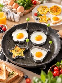 4pcs/1pc Stainless Steel Egg Pancake Molds, Flower, Heart, Star And Round Shapes, Suitable For Breakfast, Pancakes, Omelets And Sandwiches, Reusable, Suitable For Frying Pan, Kitchen And Bento Box - Multicolor - View 2