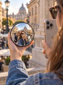 1pc Round Convex Wide-Angle Mirror, Small Or Large Size, Plastic Frame Decorative Mirror, Portable Handheld Travel Selfie Mirror & Photo Prop, Selfie Accessory For Vacation Photos, Content Creation, Bedroom Decor, Living Room Decor & Wall Display - Round - View 5